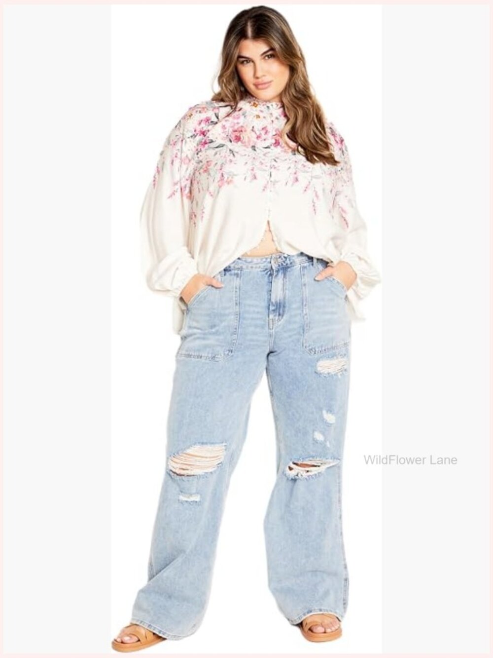 Plus Size Ivory Button Down Shirt Long Sleeve Relaxed Fit
